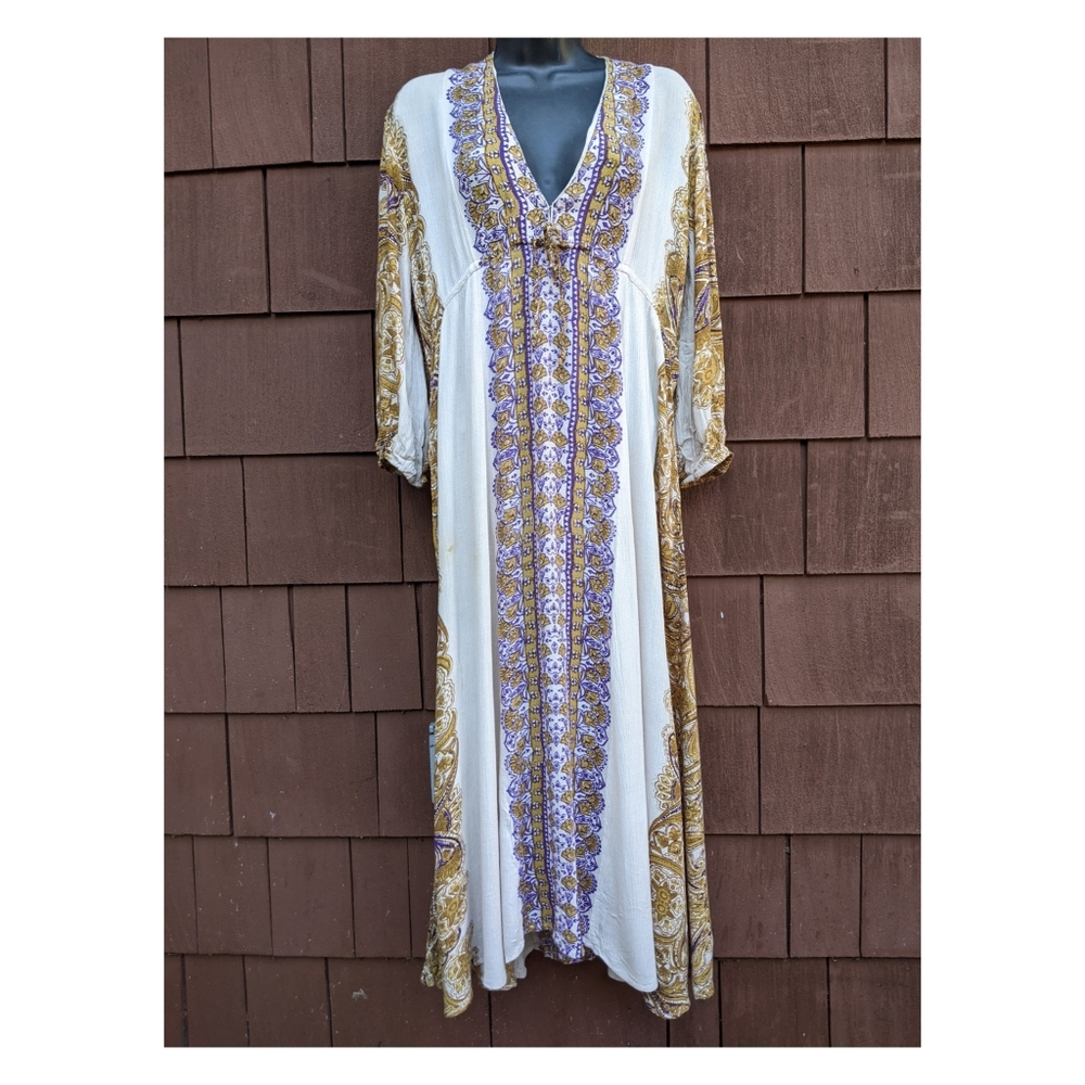 Flawed Free People azalea long sleeve boho v neck peasant maxi dres small petite